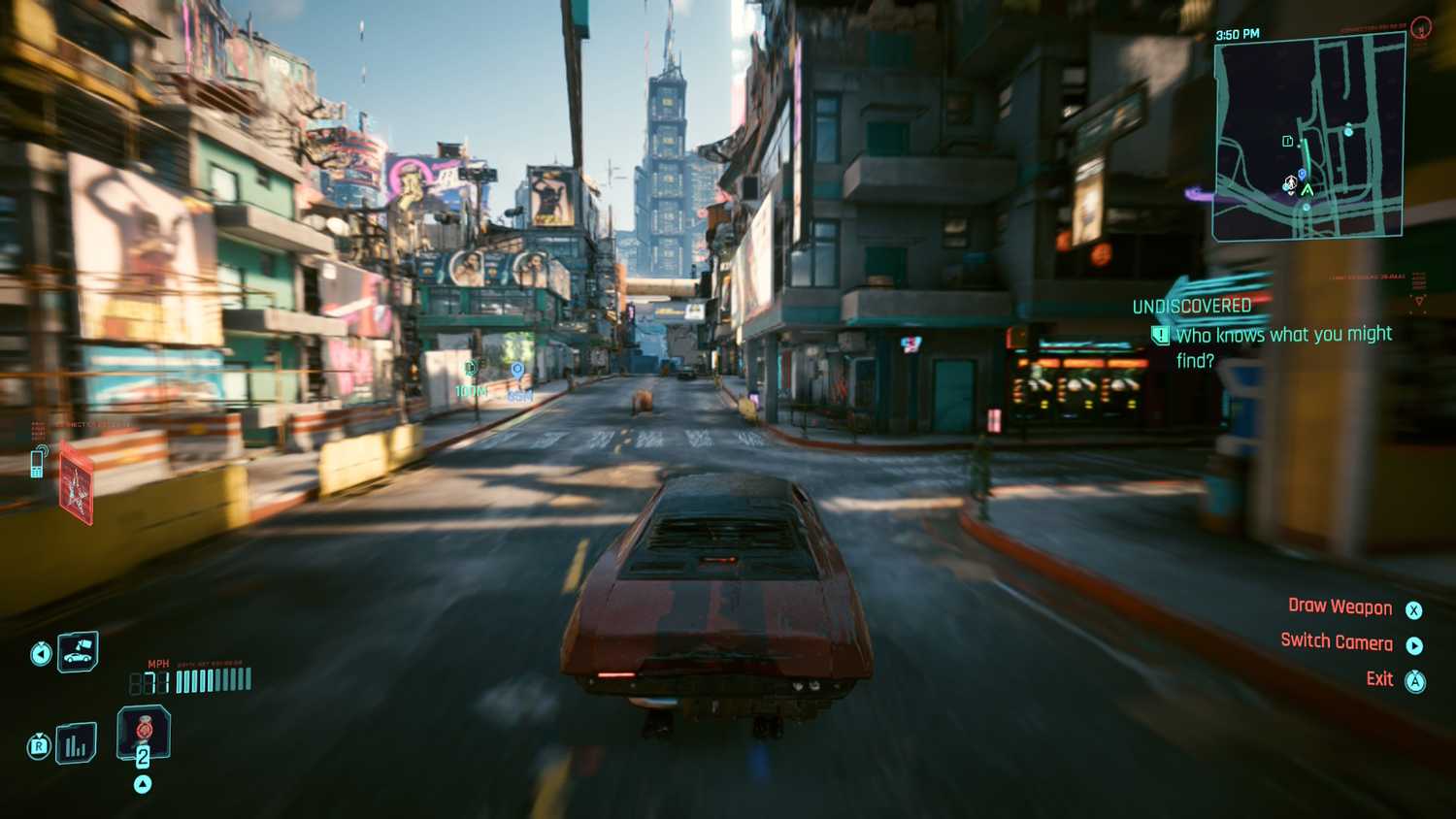 Driving through Night City on Switch 2