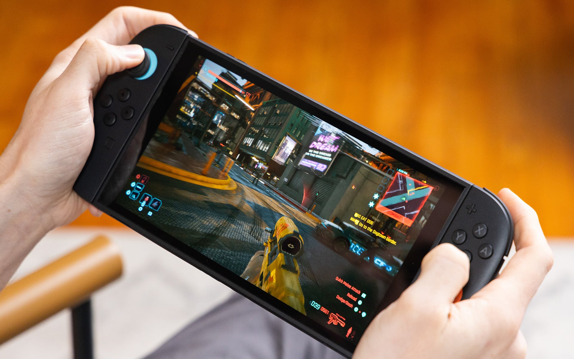 Close up of Joy-Con Mouse Mode controls for Cyberpunk 2077