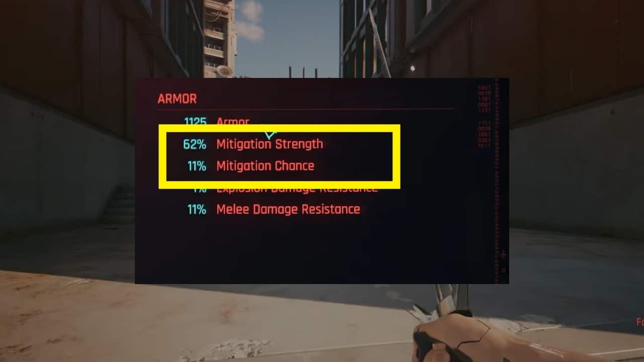Cyberpunk 2077 Damage Mitigation UI stats sidebar