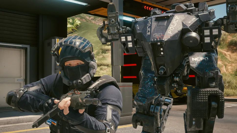 Cyberpunk 2077 police vehicle chase in Night City