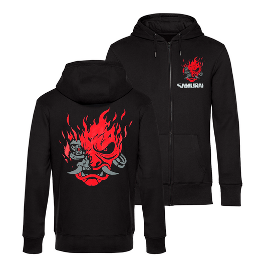 Official Cyberpunk 2077 Samurai Zip-Hoodie showing the iconic logo