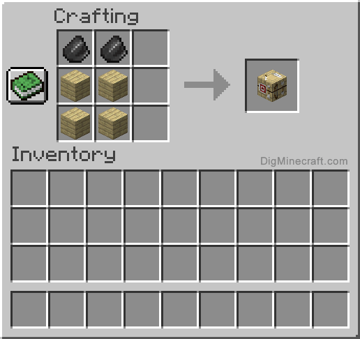 Minecraft crafting grid showing 2 flint and 4 wooden planks for a fletching table recipe