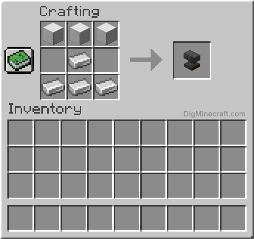 Minecraft anvil crafting recipe showing iron blocks and ingots