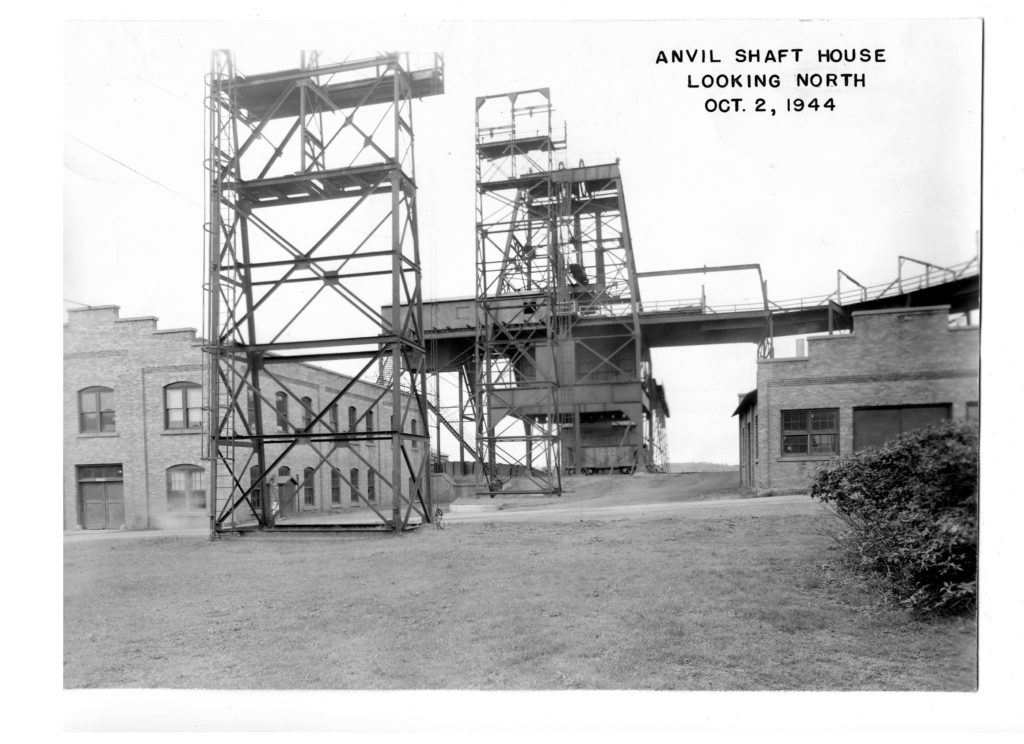 Historical photo of the Anvil Mine shaft house in Bessemer Michigan