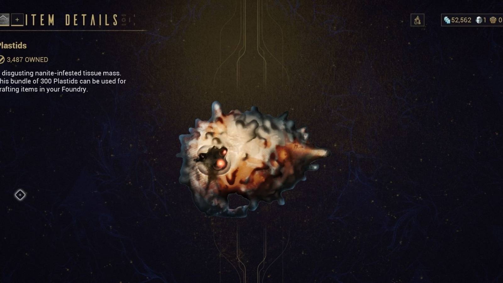 Warframe Plastids resource icon and environment