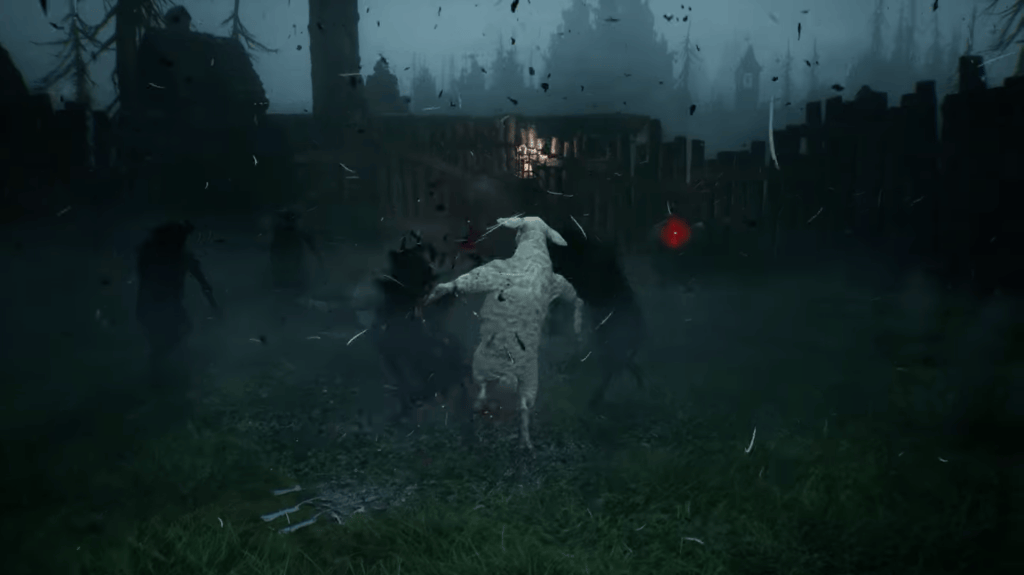 Mortal Shell 2 gameplay showing the sheep transformation in a dark forest environment