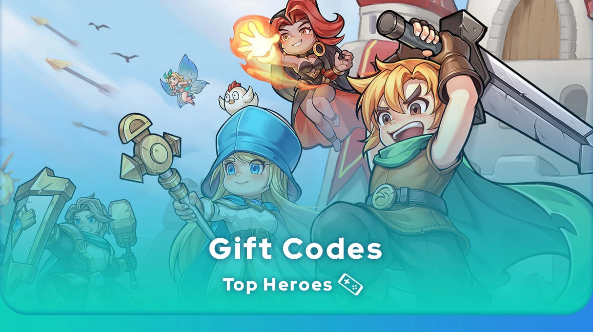 Top Heroes codes and character artwork