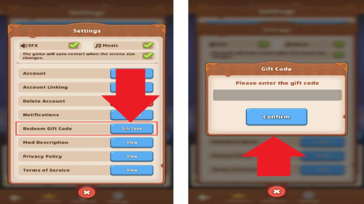 Top Heroes in-game redemption menu interface