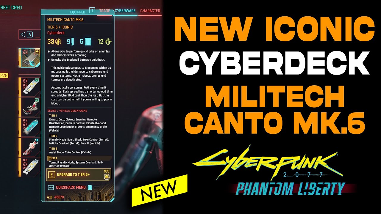 Militech Canto Mk.6 Iconic Cyberware UI and stats overview