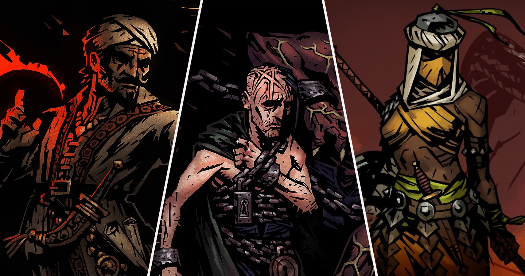 Collage of various Darkest Dungeon hero classes showing their unique designs