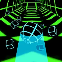 Slope 2 gameplay showing a ball navigating a 3D neon track