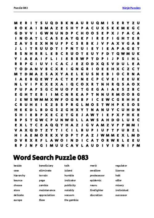 Printable word search puzzle PDF example