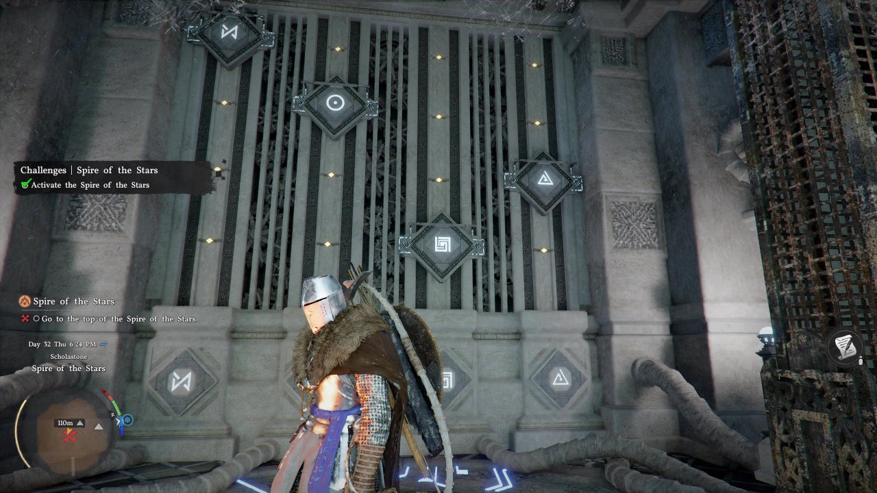 The solved Spire of the Stars puzzle with all symbols glowing blue