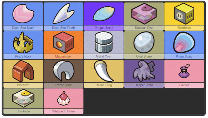 Evolution items in Pokémon GO including Sun Stone and King's Rock