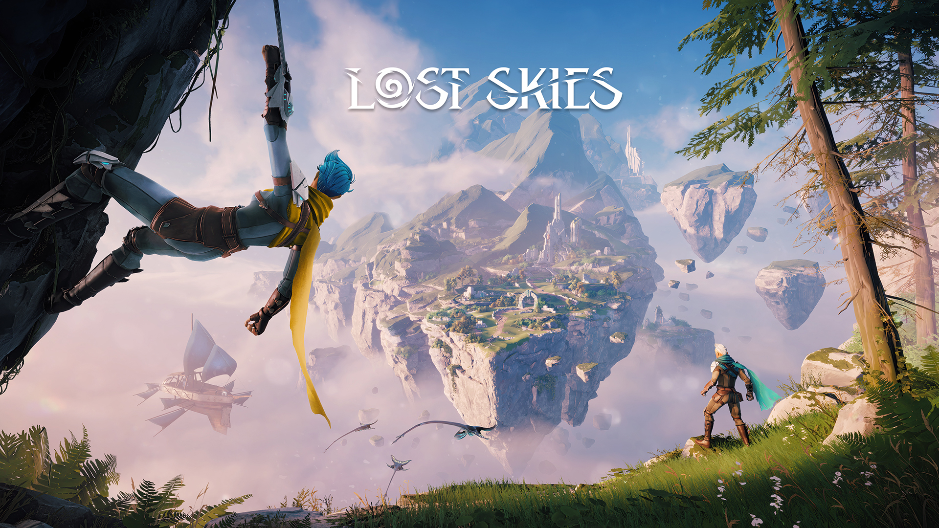 Key art for Lost Skies showing airships flying between floating islands
