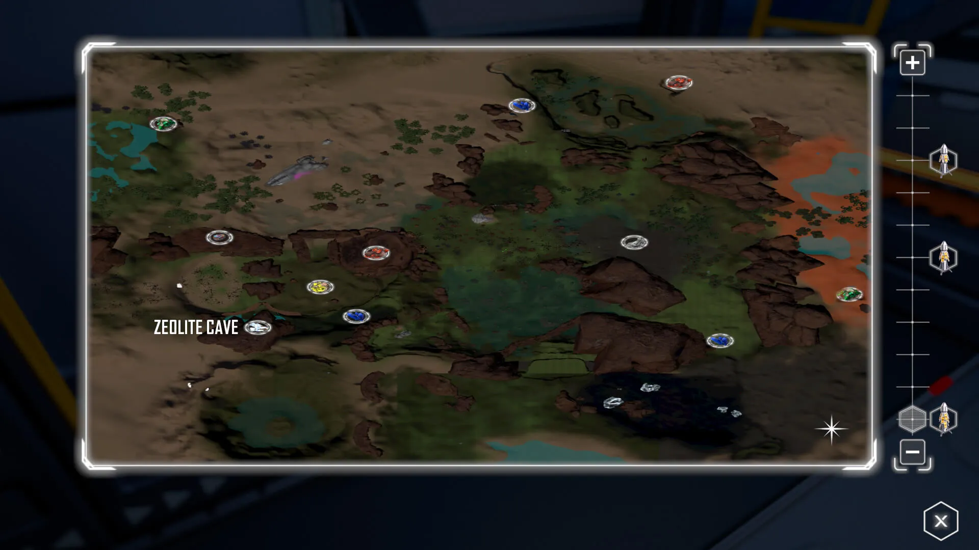 Map showing the Zeolite Cave entrance in Planet Crafter