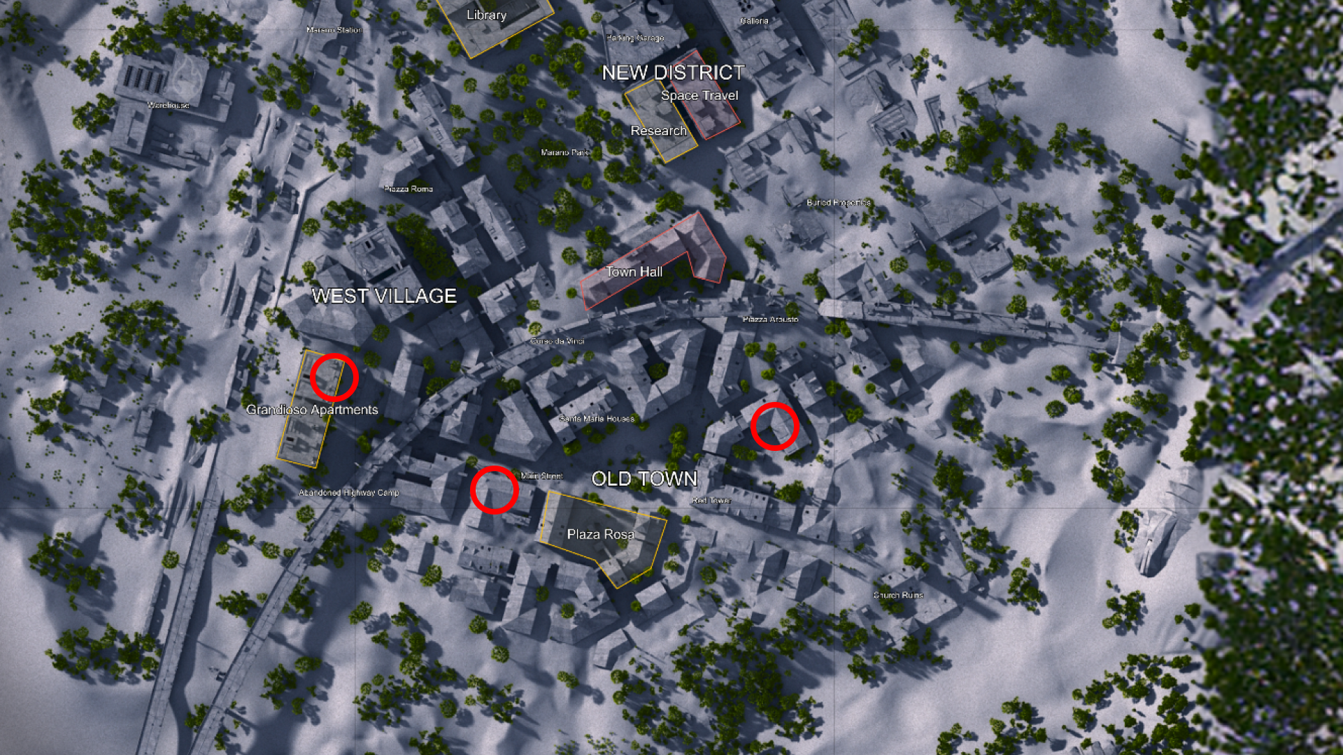 Map showing residential door locations in Buried City