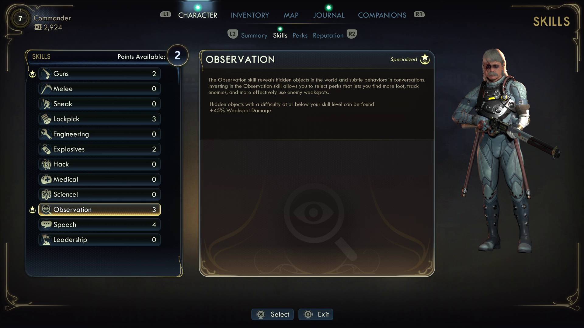 The Outer Worlds 2 skill menu showing utility skills