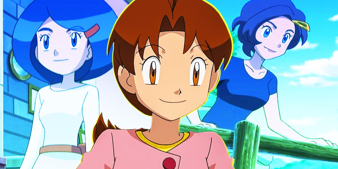 A collage of various Pokemon moms including Delia Ketchum and Johanna