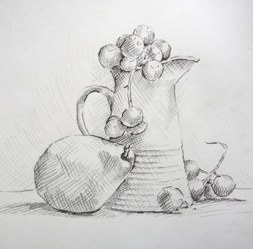 A still life sketch demonstrating freehand drawing techniques for beginners