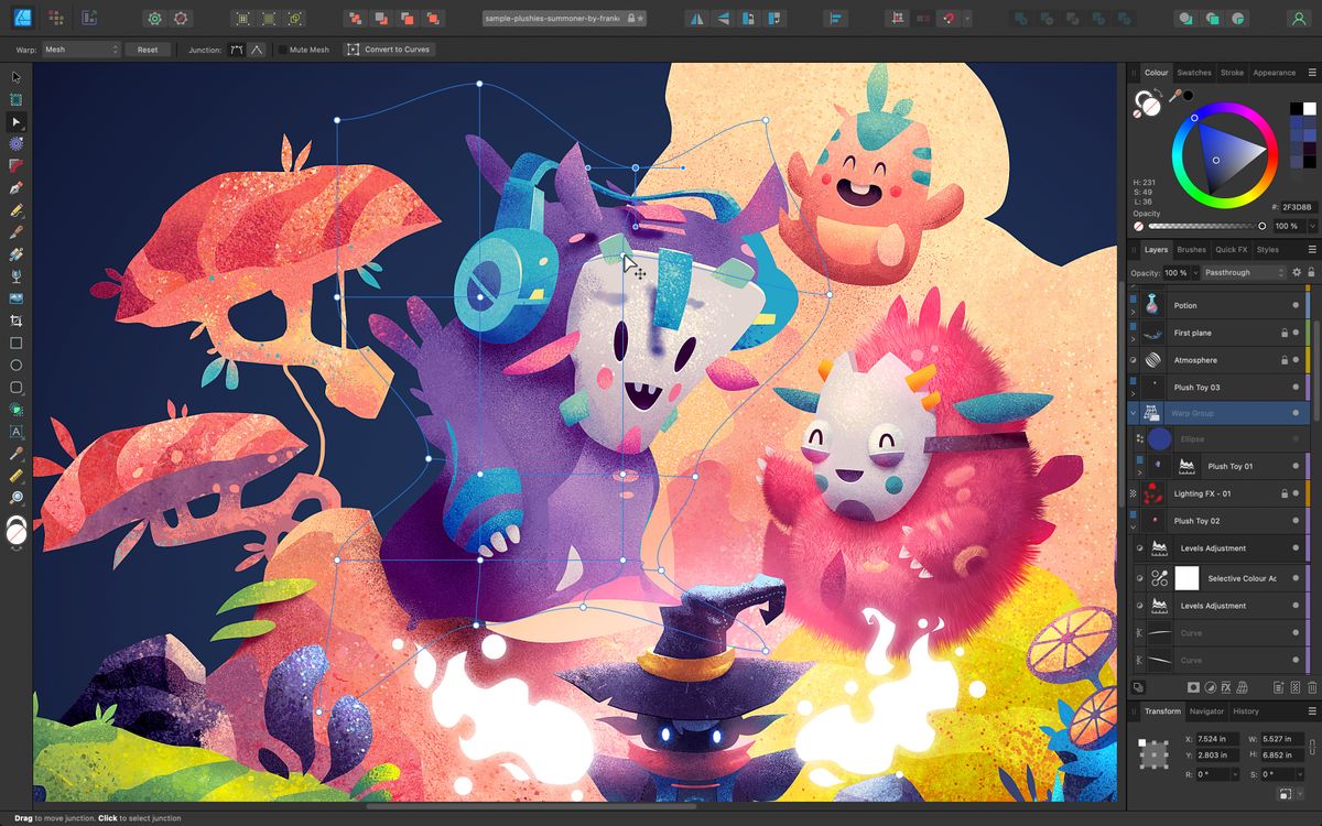 Professional graphic design software interface showing creative tools