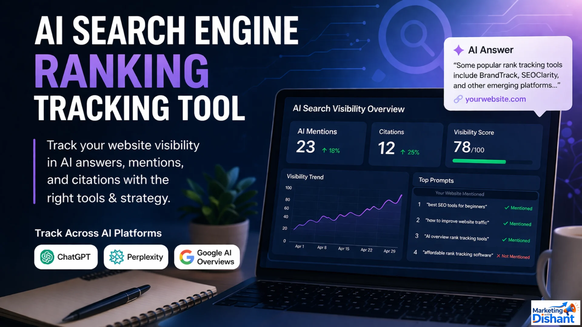 Dashboard showing AI overview citation tracking and brand mention metrics