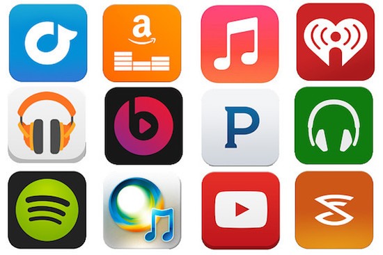 Grid of various music streaming app icons