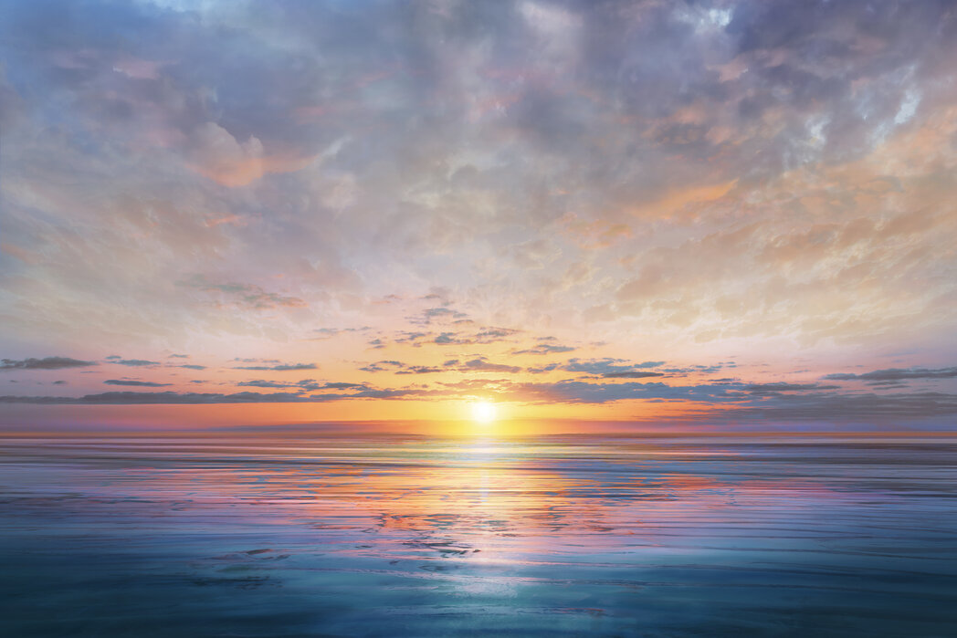 Wall mural featuring sunset with speckled clouds