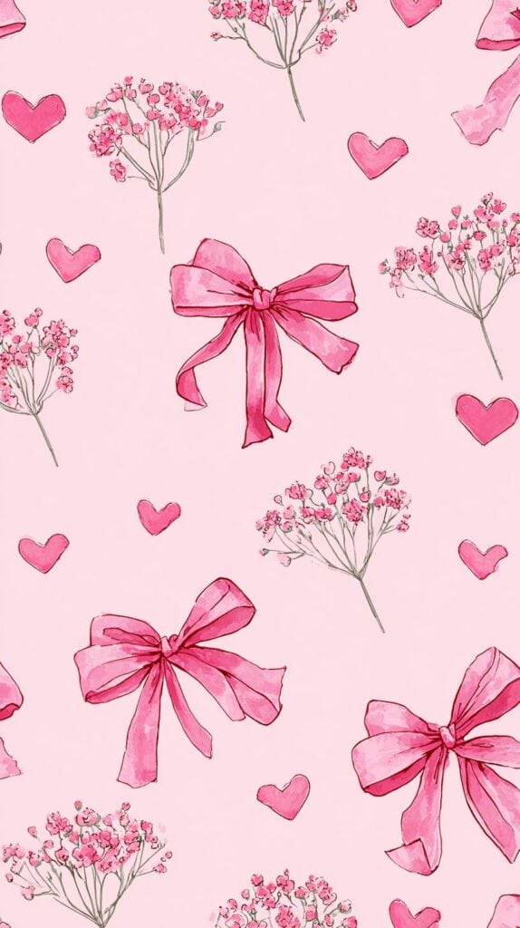 A cute pink iPad wallpaper background featuring soft artistic doodles and a warm aesthetic