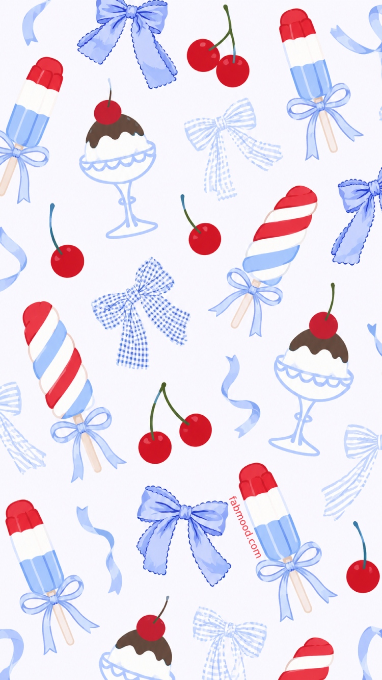 Cute Summer Popsicle Phone Wallpaper with Kawaii Cherry Ice Cream Aesthetic