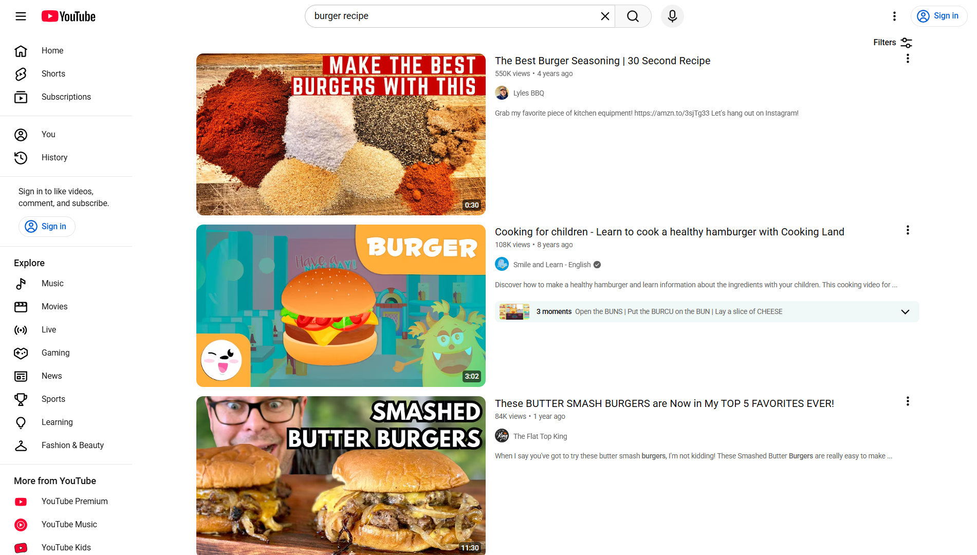 Modern YouTube interface showing search results and layout