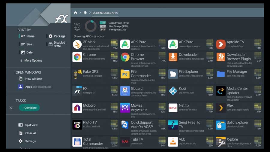 FX File Explorer interface on Android TV