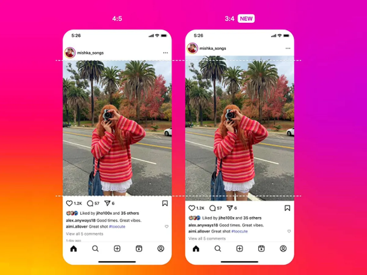 Instagram post aspect ratio comparison showing 3:4 and 4:5 formats