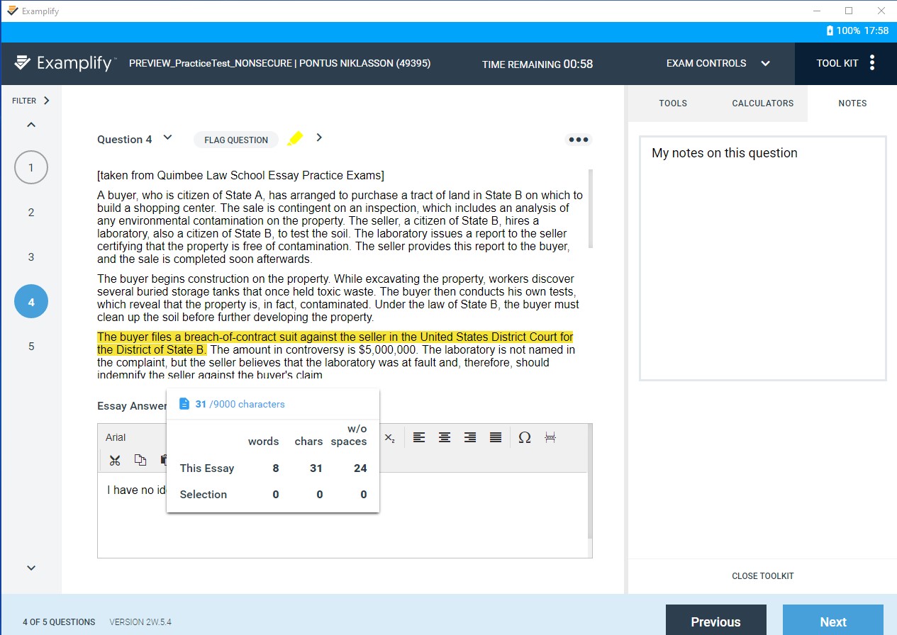 Students taking a practice exam using Examplify on laptops