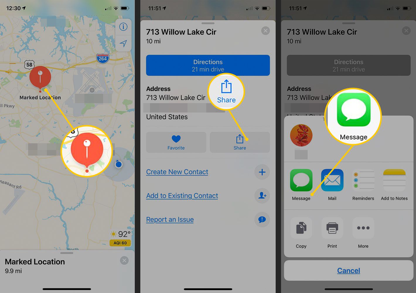 Dropping a purple pin in Apple Maps on iPhone