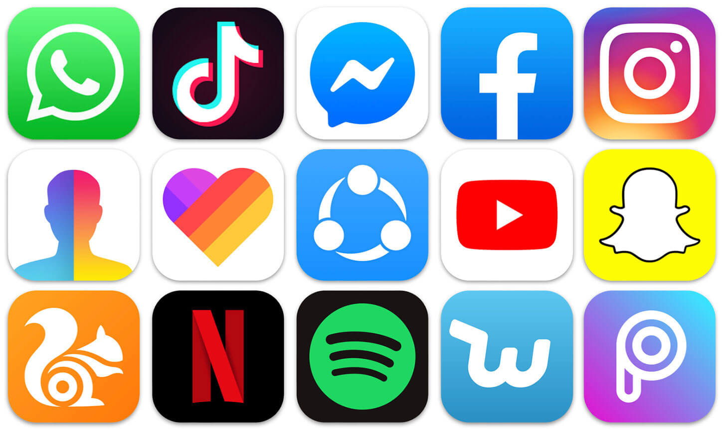 A variety of mobile app icons displayed on a smartphone screen representing digital tools