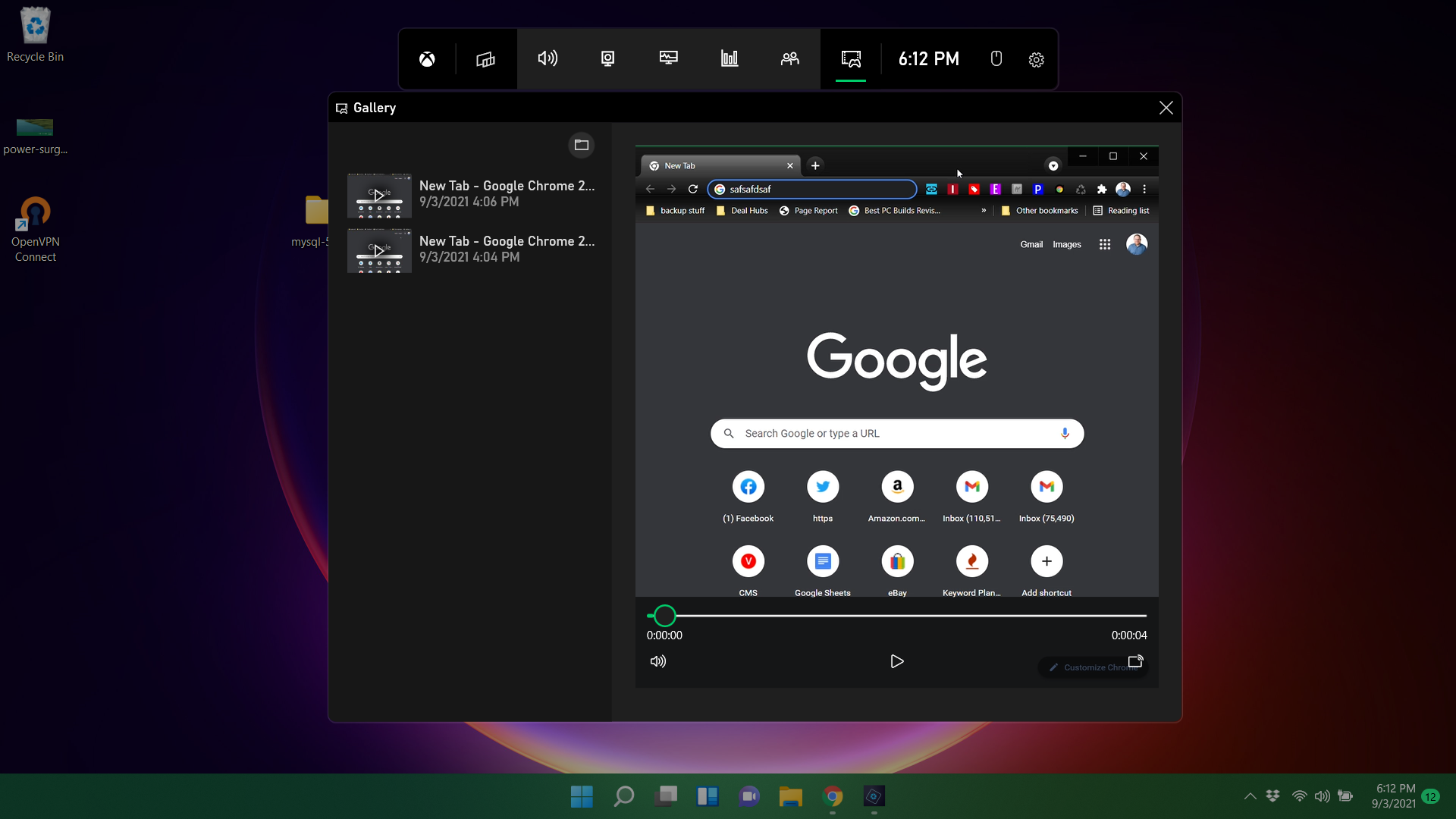 Windows screen recording interface options showing Snipping Tool and Game Bar