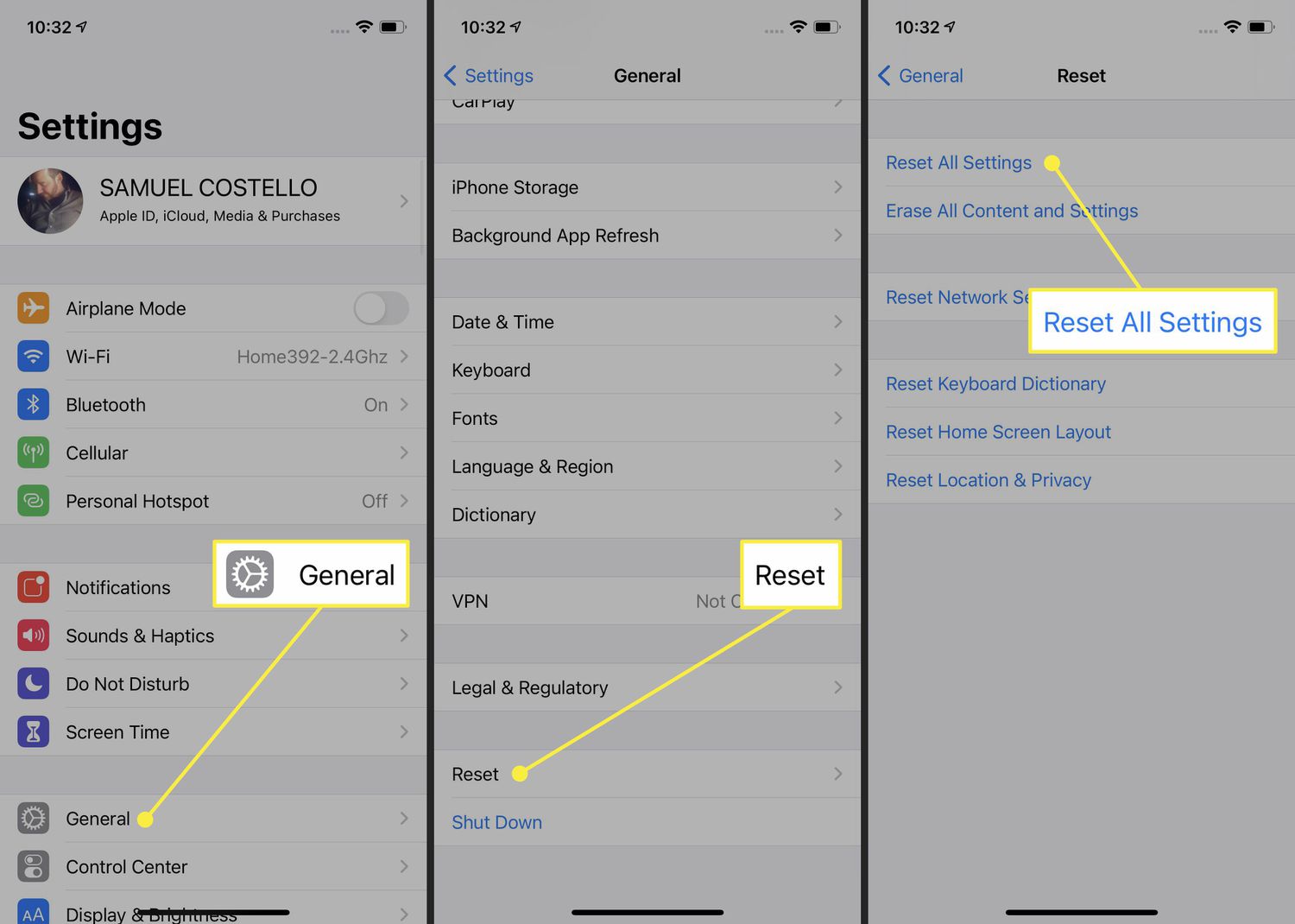 Annotated guide showing how to perform a hard reset on an iPhone 12
