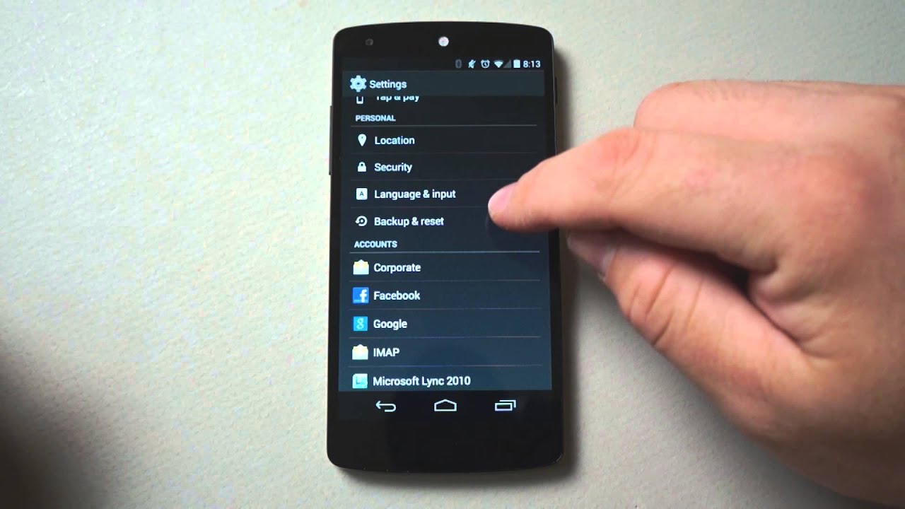 Step by step visual for performing a factory default reset on Android