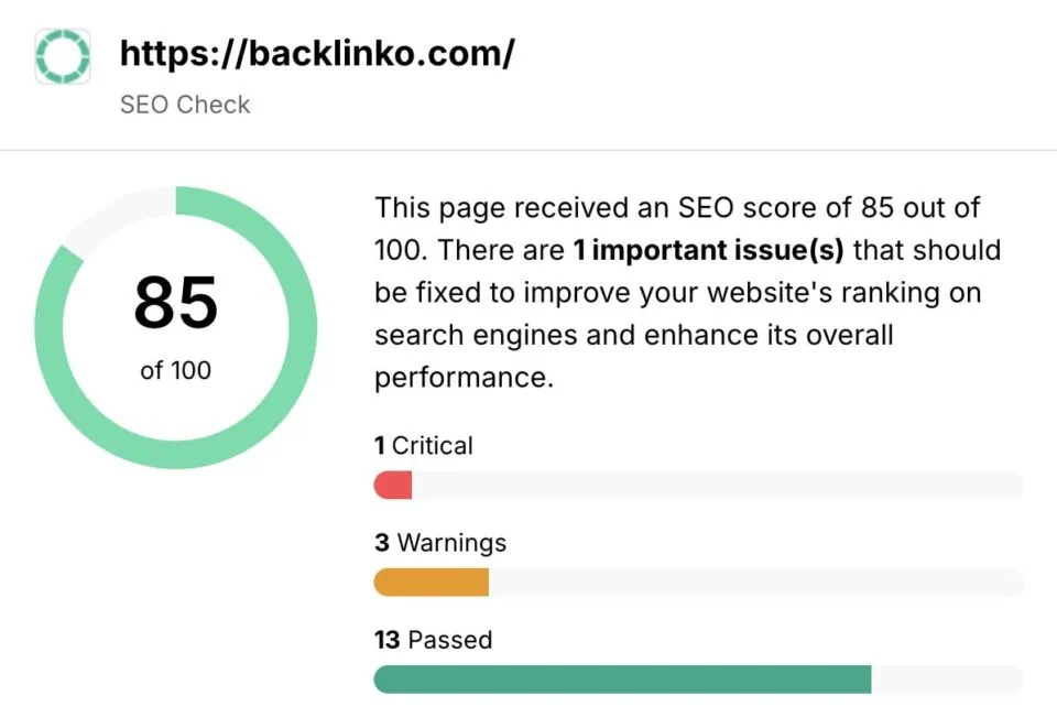 SEO score visualization showing a high-performing website audit result