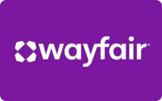 A standard Wayfair gift card with the classic purple logo