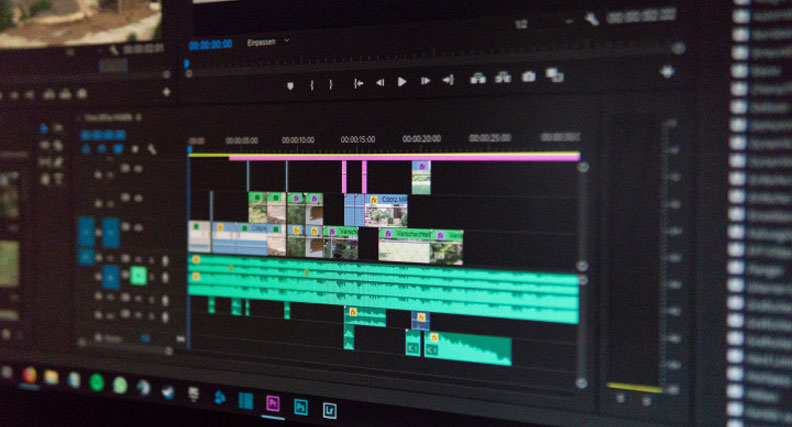 Modern non-linear editor interface showing multi-track timeline