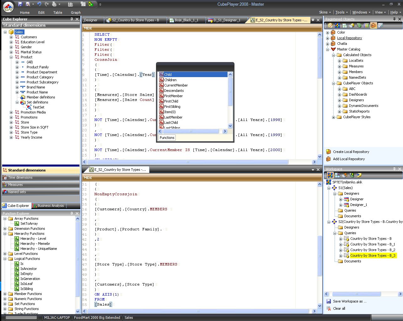 Technical MDX Editor interface with toolbar and property panels