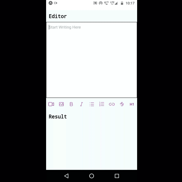Rich text editor demonstration in a mobile application interface