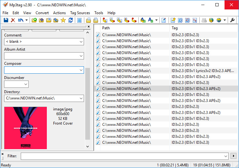 Mp3tag interface showing batch editing of music metadata