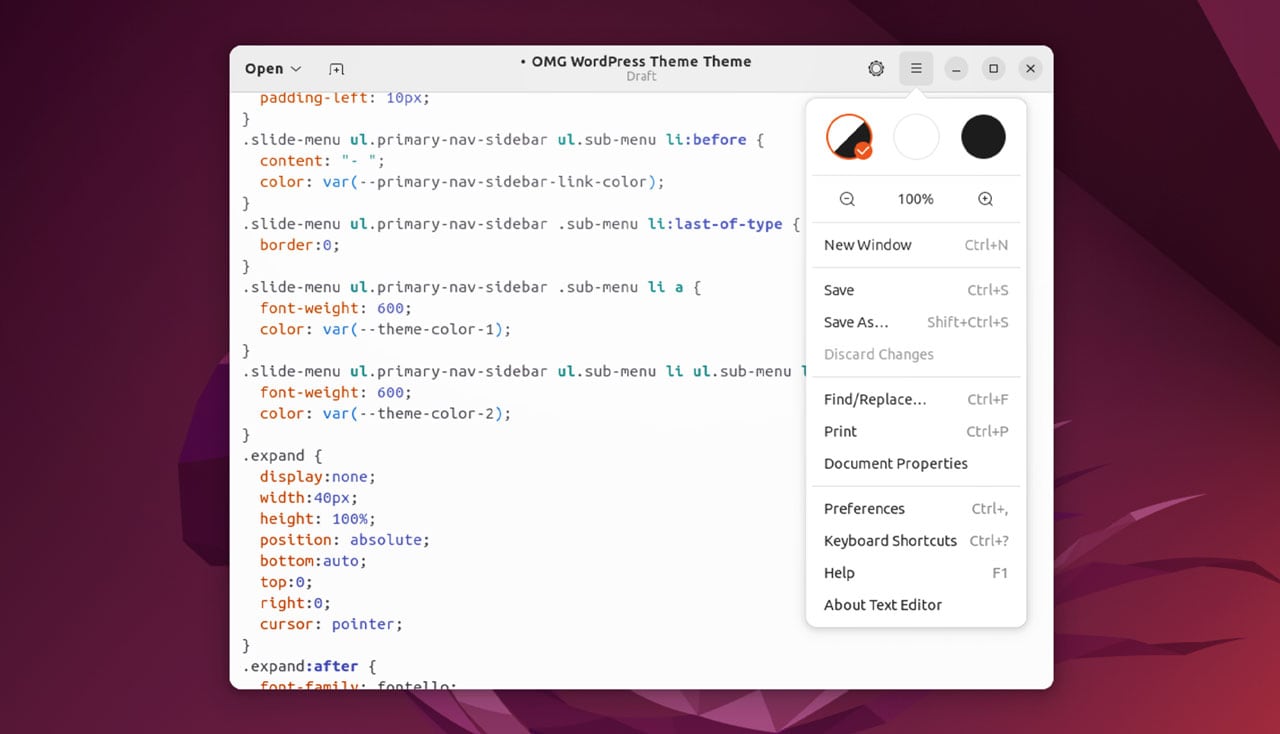 GNOME Text Editor interface on Ubuntu 26.04