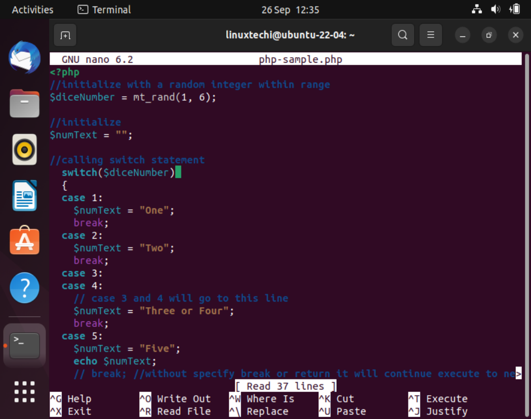 Nano text editor terminal interface