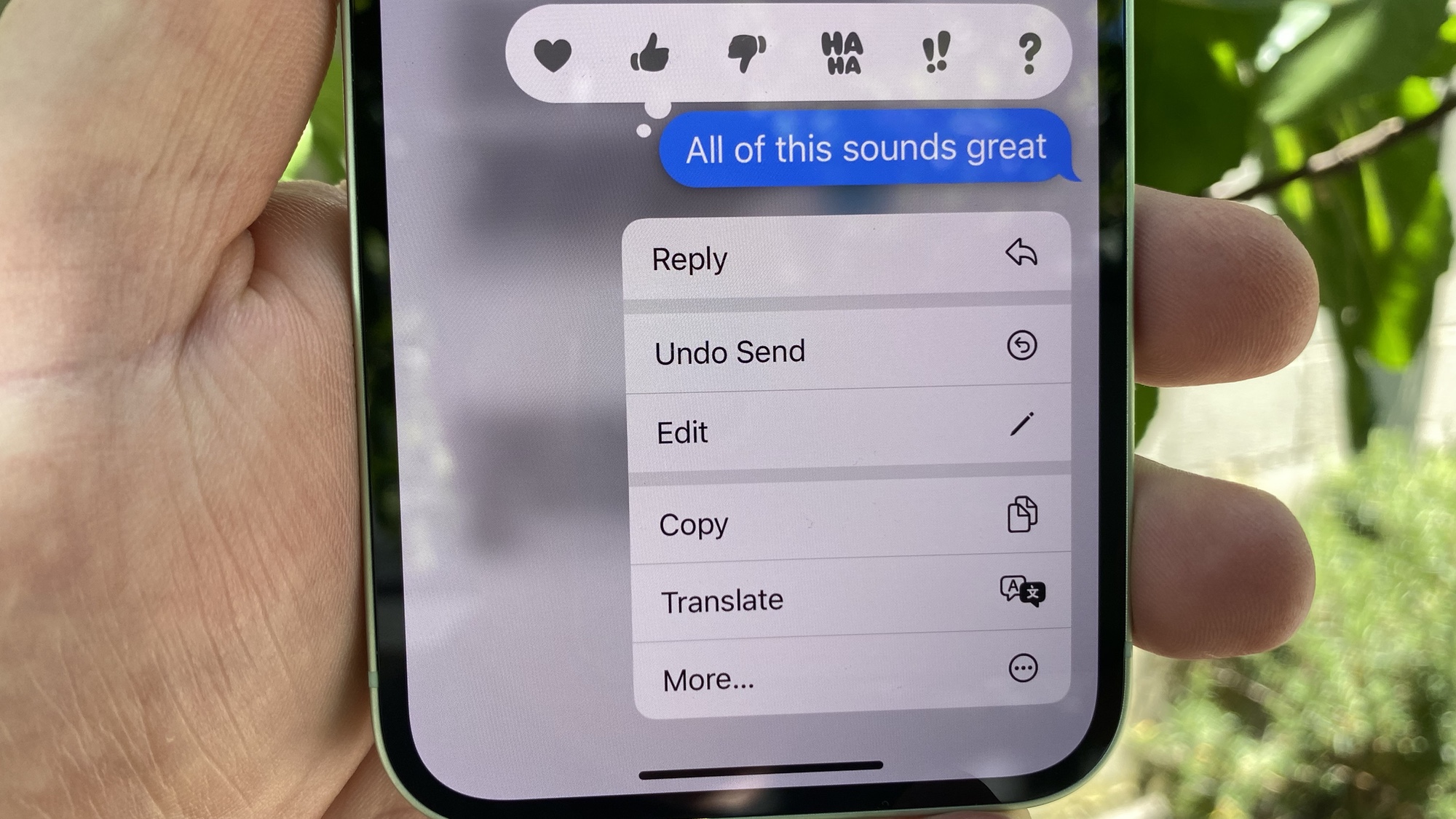 Interface showing how to edit text messages in iOS 16 Messages