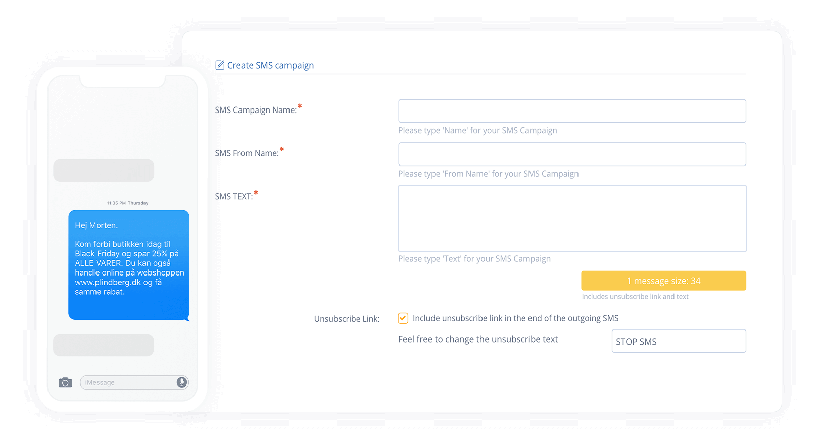 SMS Editor interface for marketing automation