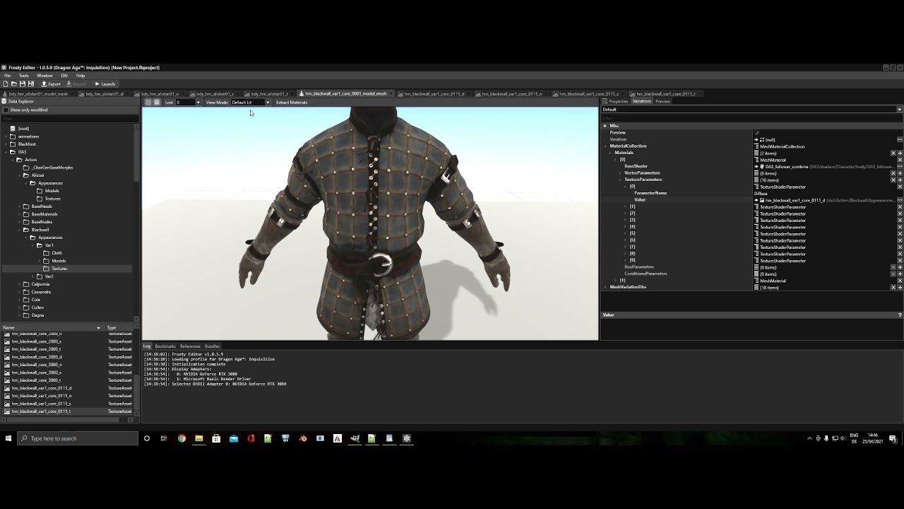 Frosty Editor interface showing texture editing for Dragon Age Inquisition